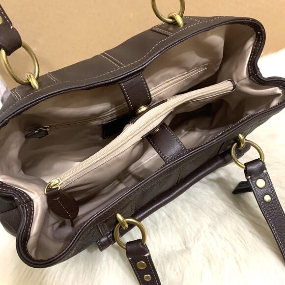 COACH Dark Brown Pebbled Leather PENELOPE Turn Lock Pocket CarryAll Tote F19044 - Picture 15 of 16